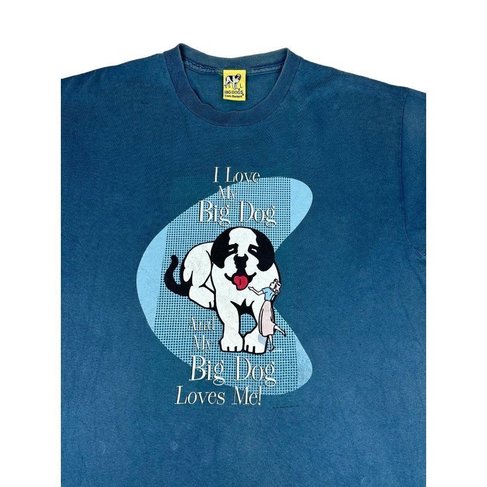 Vintage 1995 Big Dogs T-Shirt Large Blue I Love my Big Dog Single Stitch